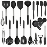 15-Piece Silicone Kitchen Utensil Set with Stainless Steel Handles
