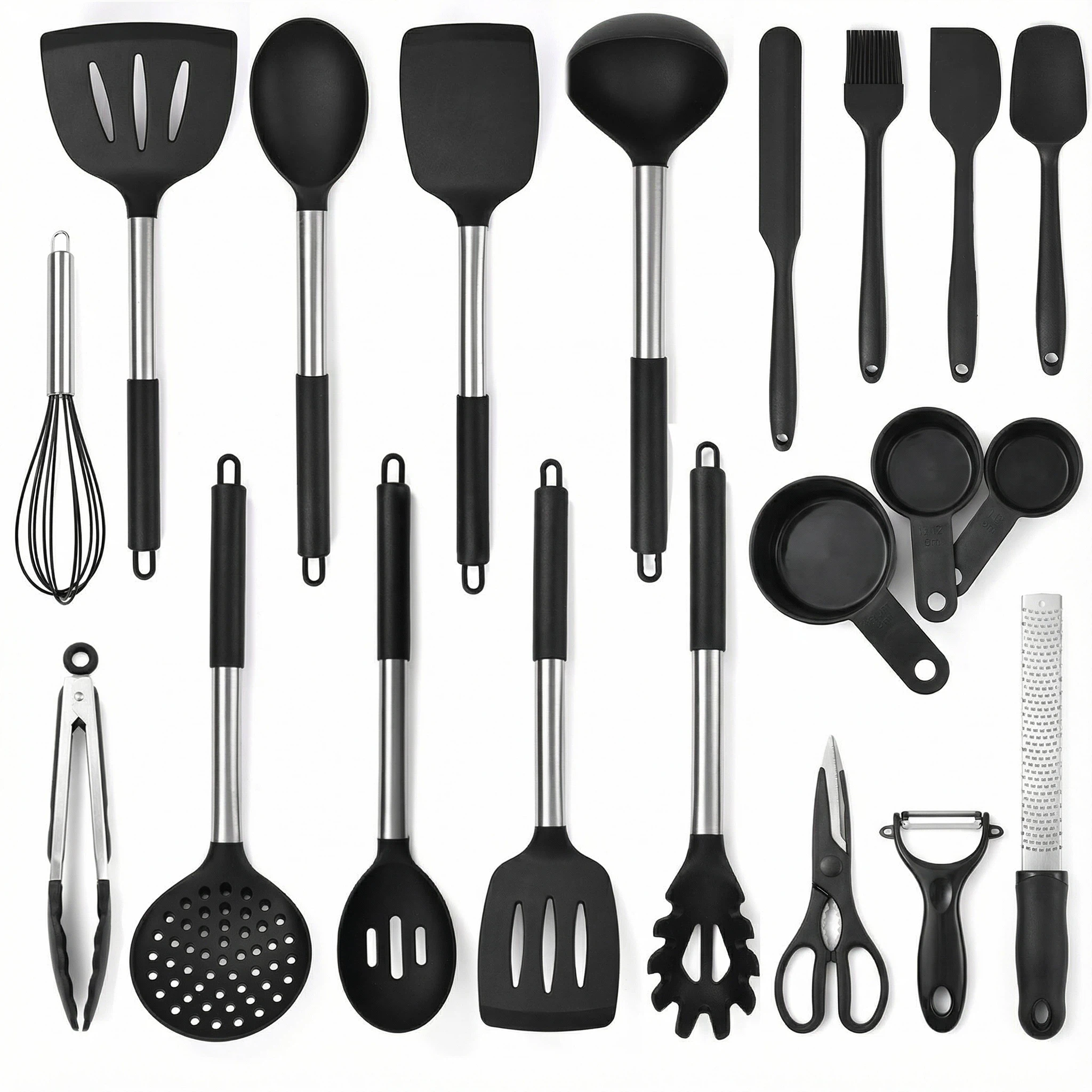 15-Piece Silicone Kitchen Utensil Set with Stainless Steel Handles