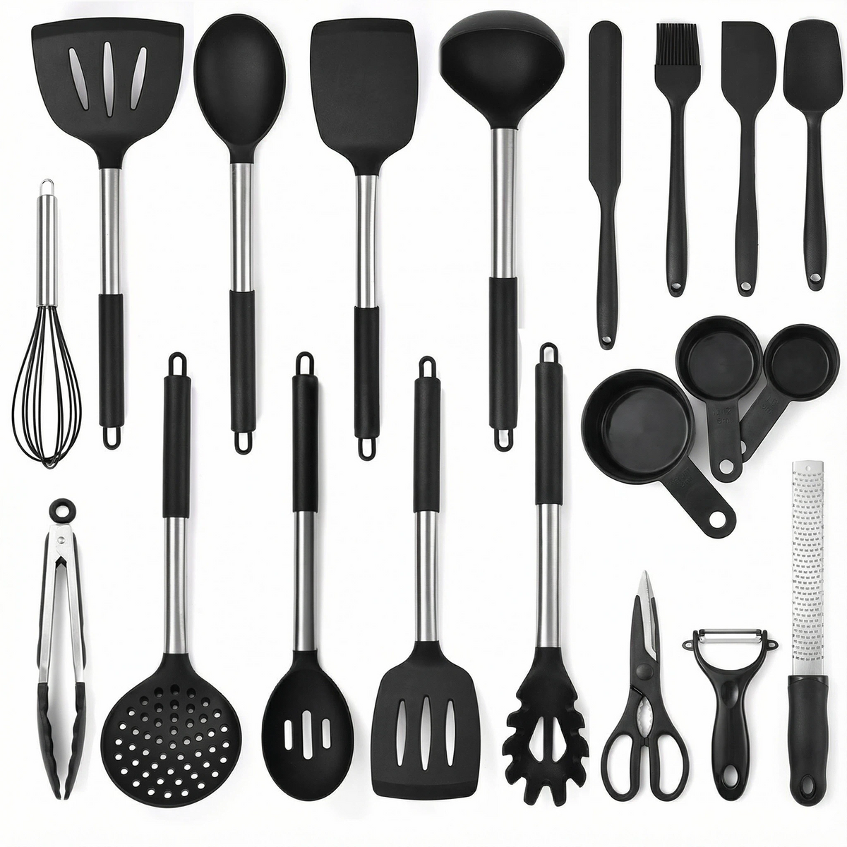15-Piece Silicone Kitchen Utensil Set with Stainless Steel Handles