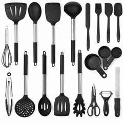 15-Piece Silicone Kitchen Utensil Set with Stainless Steel Handles