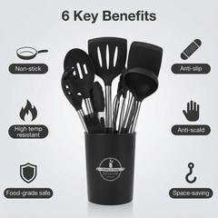15-Piece Silicone Kitchen Utensil Set with Stainless Steel Handles