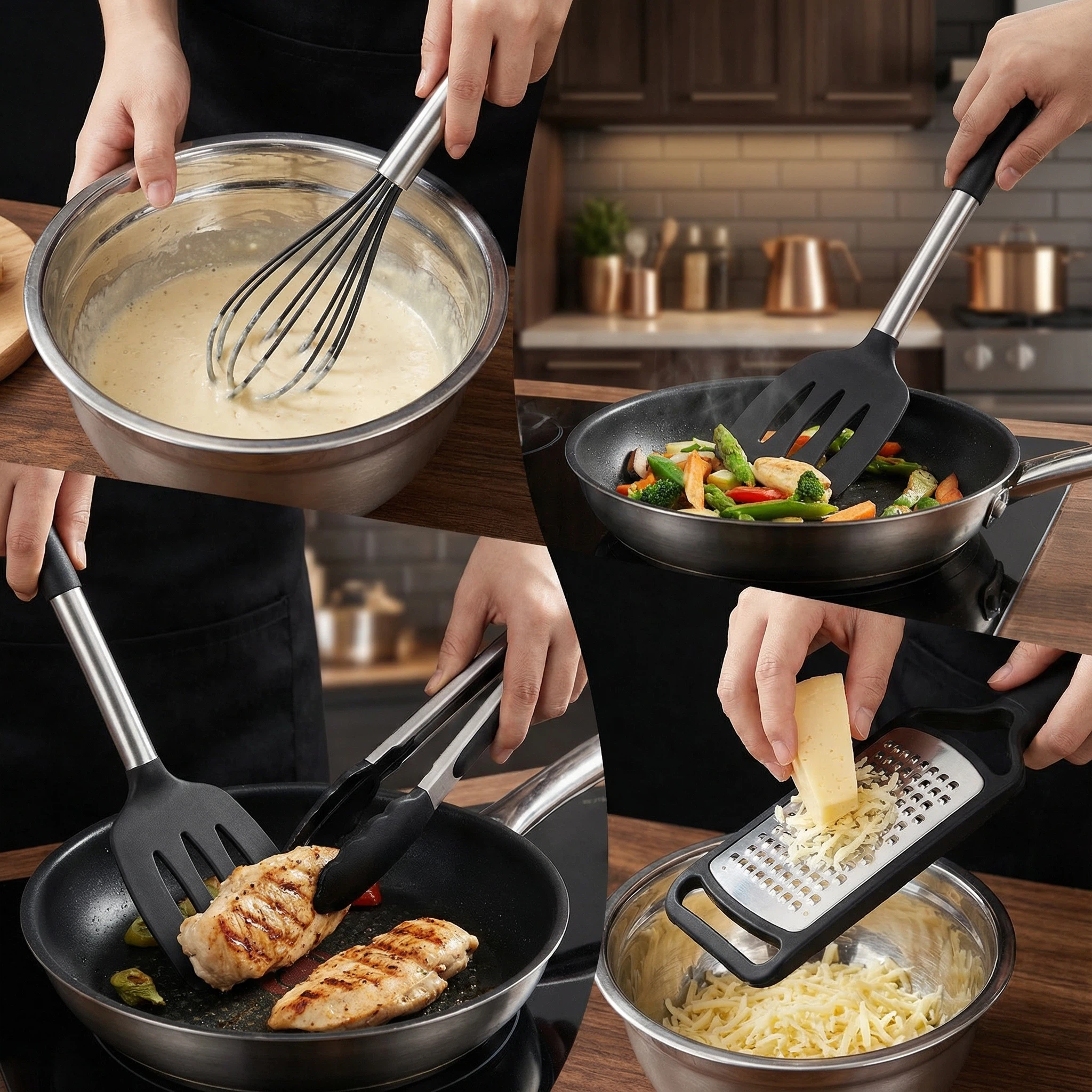 15-Piece Silicone Kitchen Utensil Set with Stainless Steel Handles