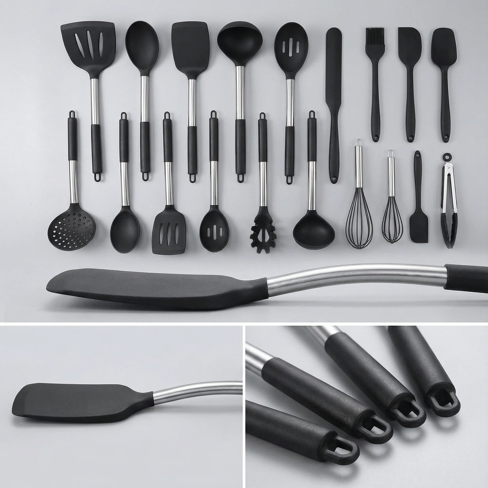 15-Piece Silicone Kitchen Utensil Set with Stainless Steel Handles